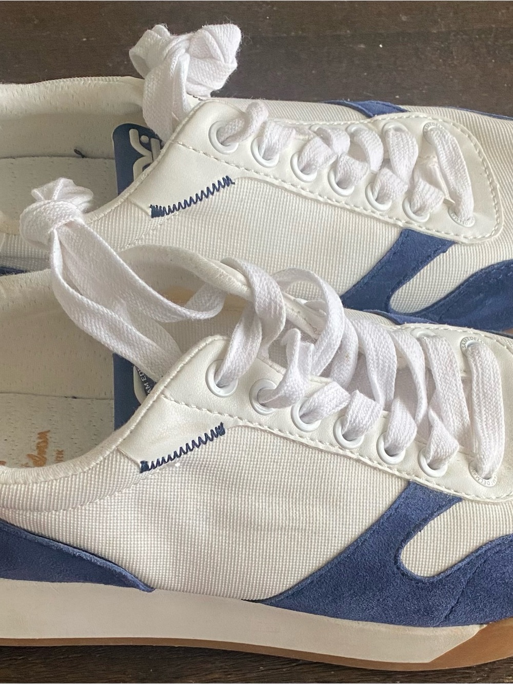 New! Sam Edelman Women’s White and Blue Canvas Sneakers Size 9.5 - Picture 6 of 13